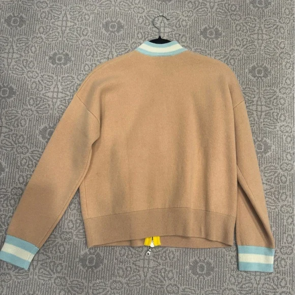 100 percent Cashmere Tan Cardigan with Blue Accents - Picture 2 of 2